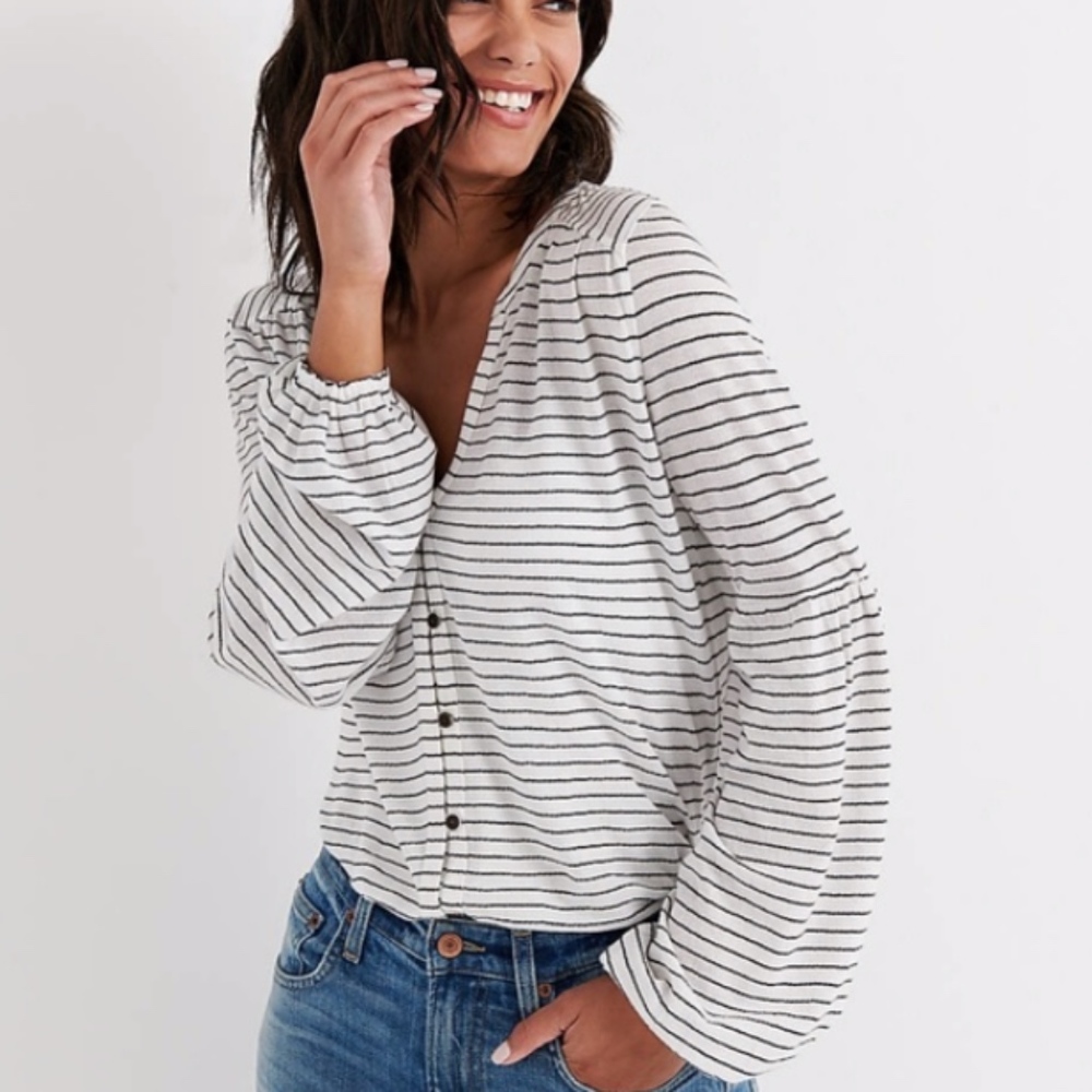 Lucky Brand Button Front Striped Blouse